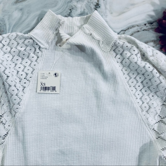 FREE PEOPLE Love Too Much Lace Sleeve Top In Ivory XS like new - Picture 9 of 13